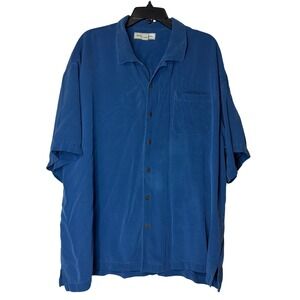 Tommy Bahama Mens 100%‎ Silk Camp Shirt Blue XXL Short Sleeve Button Up Tropical